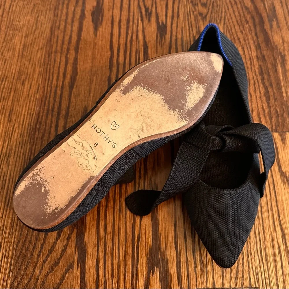 Rothy's Black Pointed Bow Knit Flats